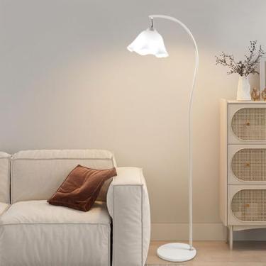 Imagem de Luminária de chão em acrílico com formato de flor, elegante e com cabeça giratória de 180°, clássica e branca, ideal para leitura no sofá ou como luminária de chão moderna para sala de estar