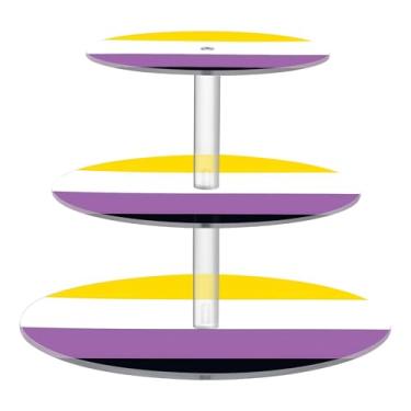 Imagem de Bandeira da comunidade do orgulho não binário símbolo LGBT Tea Party Cupcake Stand 3 camadas redondo copo acrílico bolo torre exibição mesa pastel suporte sobremesa suporte decoração chá festa