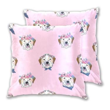 Imagem de Joitme Conjunto de 2 capas de almofadas fofas de cachorro com desenho animado rosa para sofá, decoração de sala de estar, 40,6 x 40,6 cm, 2 peças