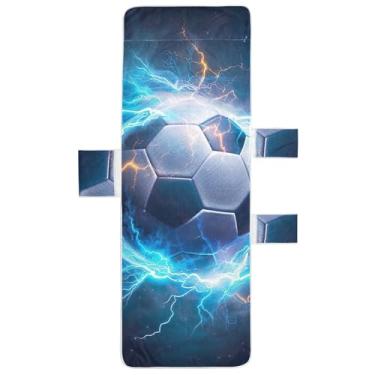 Imagem de Bola de futebol azul espreguiçadeira toalha de toalha de praia toalha de cadeira de praia com bolso superior ajustado floral espreguiçadeira 215,9 cm x 76,2 cm
