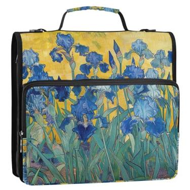 Imagem de Fichário organizador de 3 anéis, pintura de flores de íris, 3 anéis, com alça de ombro para portfólio escolar, suporte de 500 folhas