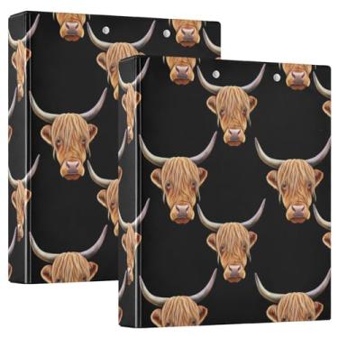 Imagem de Lindas cabeças de vaca Highland pretas para fichários de 3,8 cm, 3 anéis, comporta 200 folhas, 3 pastas de anel, floral, redondo, 31,5 x 27 x 6 cm, 1 pacote