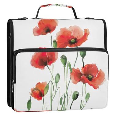 Imagem de Fichário rosa de 3 anéis de 3 cm para fichário de flores em aquarela resistente com zíper para portfólio comporta 500 folhas, bolsa escolar com alça de ombro