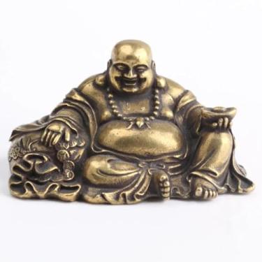 Imagem de FENNYYAR Estátua de Buda Maitreya de cobre antigo para mesa pequena, 4 cm 4 cm, ornamento de latão para decoração de casa