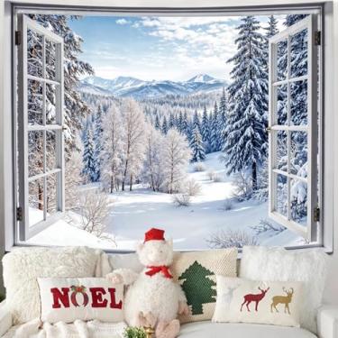 Imagem de Lifeel Tapeçaria cênica com neve de inverno, tapeçarias de janela de paisagem de natureza florestal, sala de estar, dormitório, quarto, decoração de parede, branca, 152 x 203 cm