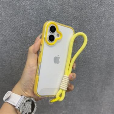 Imagem de Capa transparente para iPhone 11, 12, 13, 14, 15, 16 Pro Max Plus, resistente a impactos, com borda reforçada em TPU macio, amarela.