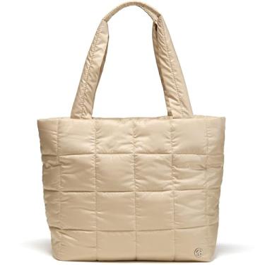 Imagem de Pander Bolsa acolchoada para mulheres, bolsa de mão de viagem com manga de carrinho e vários bolsos, Bege quente, Medium, Acolchoada com manga de carrinho