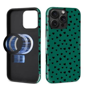 Imagem de DAIZAG Capa para iPhone 16 Pro Max, [compatível com MagSafe], capa magnética para celular, híbrido pesado 2 em 1, resistente, à prova de choque, verde, pequenos corações pretos