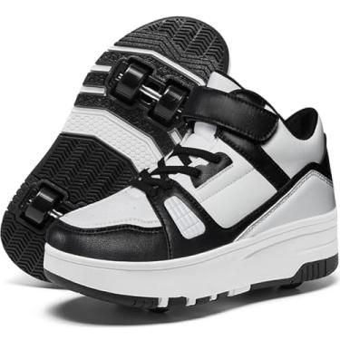 Imagem de Nsasy Tênis infantil infantil para meninas e meninos, cano alto, 4 rodas destacáveis, patins, B - preto, 13 Little Kid