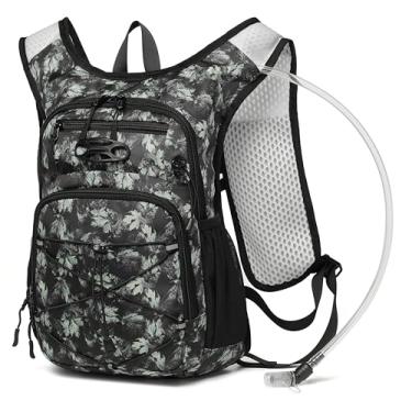Imagem de Wotony Mochila leve de hidratação com bexiga de água 2LOR 3L para ciclismo, caminhada, rave - mochila de água para homens e mulheres (folha de bordo cinza, 2L-bexiga)