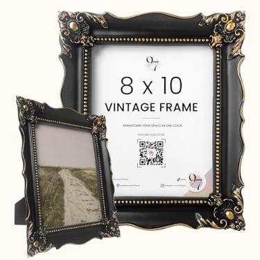 Imagem de 97 Decor Porta-retrato oval vintage 20 x 25 - Porta-retrato antigo em ouro preto 20 x 25, molduras góticas grandes 20 x 25 cm, moldura ornamentada elegante 20 x 25 com vidro frontal para decoração de