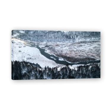 Imagem de Frozen RiverReal Foto cidade mar neve vale pastagem rio pôr do sol nascer do sol impressão em tela decoração de parede 20 x 36 cm emoldurada