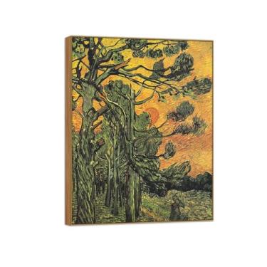Imagem de Vincent van Gogh Famosa pintura em tela de arte de parede pronta para pendurar. Pinheiros por pôr do sol. Imagem em moldura de madeira para decoração de sala de estar 70 x 90 cm 27 x 35 pol