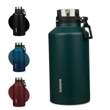 Imagem de BJPKPK Garrafa de água isolada de 1,8 g com alça de 1,8 litro de aço inoxidável garrafa térmica reutilizável grande de água, verde escuro