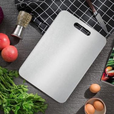Imagem de Tábua de corte de aço inoxidável com orifício para pendurar, tábua de corte de cozinha reversível para carne, vegetais e frutas