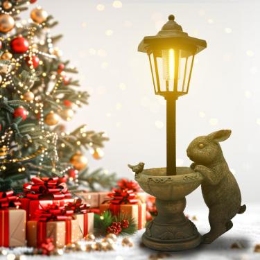 Imagem de Estátua de jardim de coelho com lanterna solar - estátua de coelho grande de 40,6 cm para ambientes externos, quintal, pátio, decoração de gramado, presentes de inauguração de casa para mulheres, mães