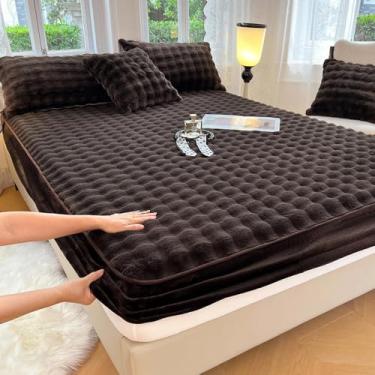 Imagem de Capa de colchão tingido de flanela quente, lençol com elástico, protetor de colchão espesso, canto elástico completo com design que fica no lugar, lavável, para proteção completa da cama - fronha