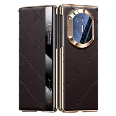 Imagem de POYUFRG Capa fina para Huawei Mate X7, capa flip magnética de couro com revestimento de luxo para janela de visualização inteligente, suporte para carregamento sem fio, marrom, Mate X7