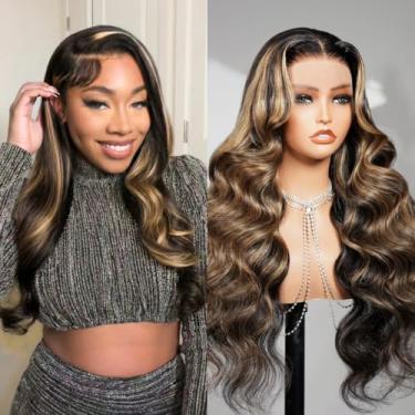 Imagem de Megalook hair Peruca de cabelo humano Ombre Highlight Lace Front #FB27 Body Wave Lace Front Wigs para mulheres negras cabelo humano 13 x 4 HD perucas de renda frontal 200% densidade pré-arrancadas com