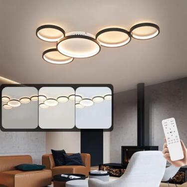 Imagem de Luminária de teto LED preta, moderna, redonda e regulável com controle remoto. Luminária de teto em acrílico para sala de estar, quarto, sala de jantar e escritório (5 lâmpadas).