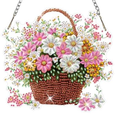 Imagem de NAIMOER Kits de pintura de diamante para adultos, cesta de flores 5D, kits de pendurar arte de diamante, enfeite de pingente, arte de cristal de formato especial, kit de artesanato placa acrílica para