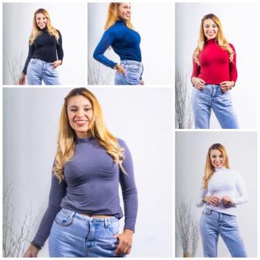 Imagem de KIT 5 BLUSAS feminina BASICAS GOLA ALTA Longa - GK TODA BELA, Preta az