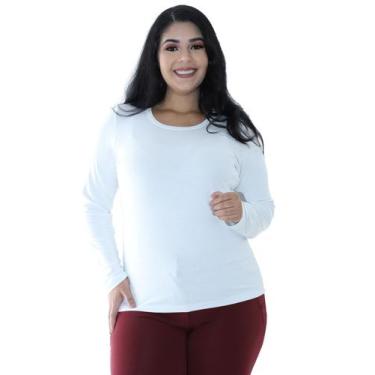 Imagem de Blusa Plus Size Viscolycra Manga Longa Básica Lisa Branca - Anistia Mo