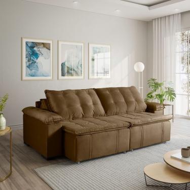Imagem de Sofá Cama Palmeira 3 Lugares Retrátil Reclinável 2,20M Veludo Com Molas Marrom