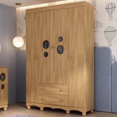 Imagem de Guarda-roupa Infantil 122cm Com Vidro 4 Portas E 2 Gavetas Suspiro Multimóveis MP4458 Madeirado