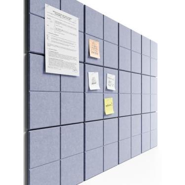 Imagem de Bumusty Quadro de cortiça grande alternativo - 47 x 35 azulejos de quadro de avisos de feltro, com 30 pinos, 70 abas adesivas, 12 painéis de parede de ripas, quadros de cortiça para escritório placa