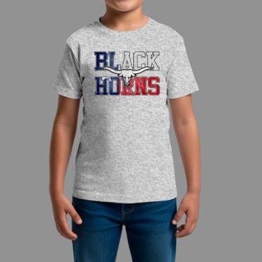 Imagem de Camisetas Infatil Básica Masculina Moda Country Manga Curta Black Horn