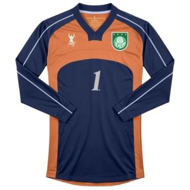 Imagem de CAMISETA M/L MASCULINA PALMEIRAS GOLEIRO RETRÔ 2000, LARANJA/AZUL, G