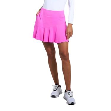 Imagem de IBKUL Athleisure Wear Protetor solar FPS 50+ Icefil Cooling Flounce Skort com bolsos traseiros - 20000, Cor: Rosa choque - Estampa: Sólida, G