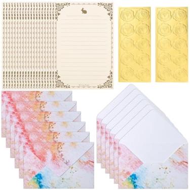 Imagem de BAYTORY Conjunto de 32 peças de papel de papelaria e envelopes, carta e envelope estacionários de estética, 20 folhas de papel forradas e 12 envelopes, para cartas de amor e convites de festa