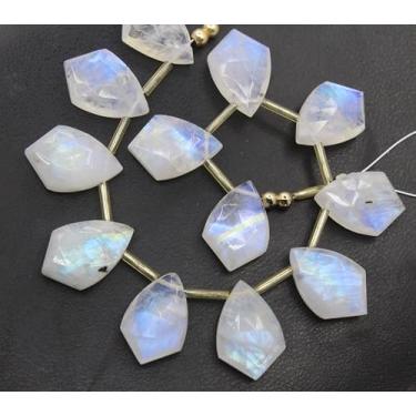 Imagem de Contas lapidadas de pipa de pedra da lua de arco-íris brancas facetadas naturais – 11 peças, 11 x 17 mm, contas de pedras preciosas soltas para fazer joias, colar DIY, brincos, pulseira