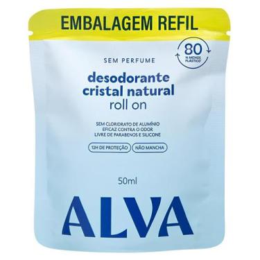 Imagem de Refil desodorante roll-on cristal natural sem perfume 50ml Alva