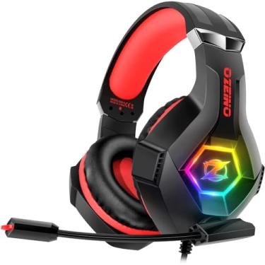 Imagem de Ozeino Fone de ouvido para jogos para PC, PS4, PS5, fone de ouvido Xbox, fones de ouvido para jogos com cancelamento de ruído, fones de ouvido flexíveis com memória de microfone, luz RGB para telefone