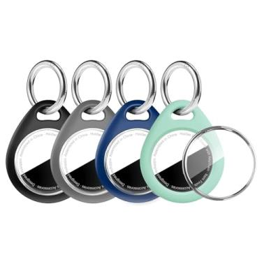 Imagem de MOLOPPO Suporte para Air Tags, pacote com 4 para Apple para porta-chaves AirTag, capa protetora de TPU à prova d'água com chaveiro, para acessórios de etiqueta de ar para rastreador de itens GPS
