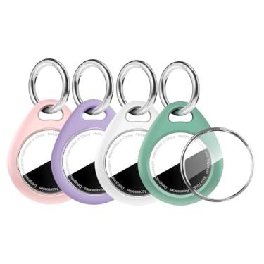 Imagem de MOLOPPO Suporte para Air Tags, pacote com 4 para Apple para porta-chaves AirTag, capa protetora de TPU à prova d'água com chaveiro, para acessórios de etiqueta de ar para rastreador de itens GPS, rosa