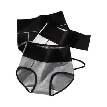 Imagem de Calcinhas De Algodão plus Size De Cintura Alta Para Mulheres, 3 Peças/