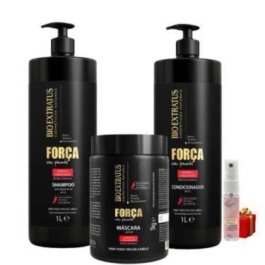 Imagem de Kit 1 Shampoo 1 Condicionador 1 Banho de Creme Força com Pimenta 1L + 