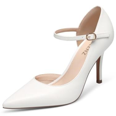 Imagem de CELLENZ Sapatos femininos de salto alto: bico fino fechado, salto agulha de 8,5 cm, vestido de tiras, escritório, formal, formatura, sexy, baile, casamento, sapato escarpim, Poliuretano branco 92, 41
