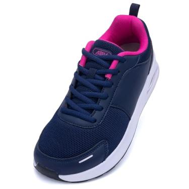 Imagem de ZF ZEFUHER Tênis feminino de caminhada com bico largo, suporte de arco, fascite plantar, tênis de corrida para ficar em pé o dia todo, Rosa azul, 8 Wide