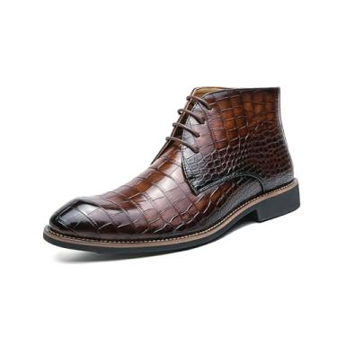 Imagem de Bota social masculina Oxford com cadarço em couro sintético com estampa de crocodilo Chukka, Marrom, 41