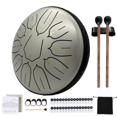 Imagem de Yahpetes Tambor de língua de aço, instrumento de percussão musical, tambor de chuva de metal para exterior de 15 cm, 11 notas, chave C para meditação, ioga, educação, percussão com bolsa, livro de