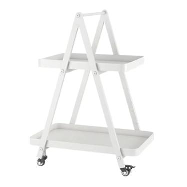 Imagem de Carrinho de sala de estar móvel simples design de alça de mesa lateral moderno estilo minimalista rack de armazenamento com rodas móveis domésticos (branco)