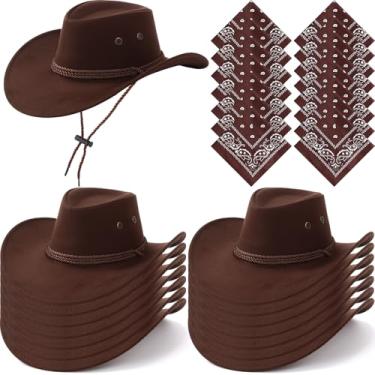 Imagem de Coume Chapéu de cowboy ocidental, acessórios de fantasia, padrão paisley, conjunto de bandana, chapéus de vaqueira, pacote a granel para mulheres e homens, festa, café, 30 peças