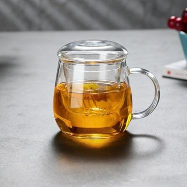 Imagem de Xícara de chá de vidro com infusor e tampa, xícara de chá grande de borossilicato de 311 g/350 ml, copo de chá, caneca transparente para folhas soltas, seguro para micro-ondas e lava-louças - Presente
