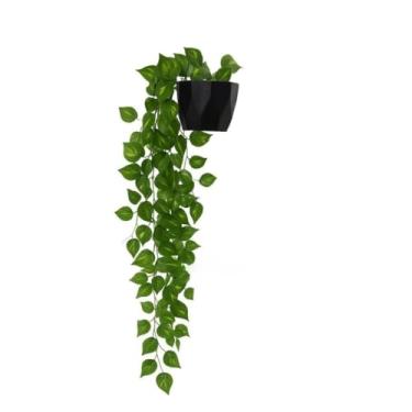 Imagem de Kit Vaso Decorativo com Plantas Artificiais Penduradas Verde para Parede Varanda e Sala(PRETO)