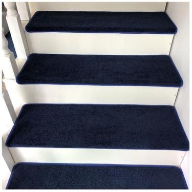 Imagem de Tapete antiderrapante para degraus de madeira, 10 peças, azul, 100 x 24 cm, design arredondado, perfeito para crianças, idosos e animais de estimação - Uso interno seguro